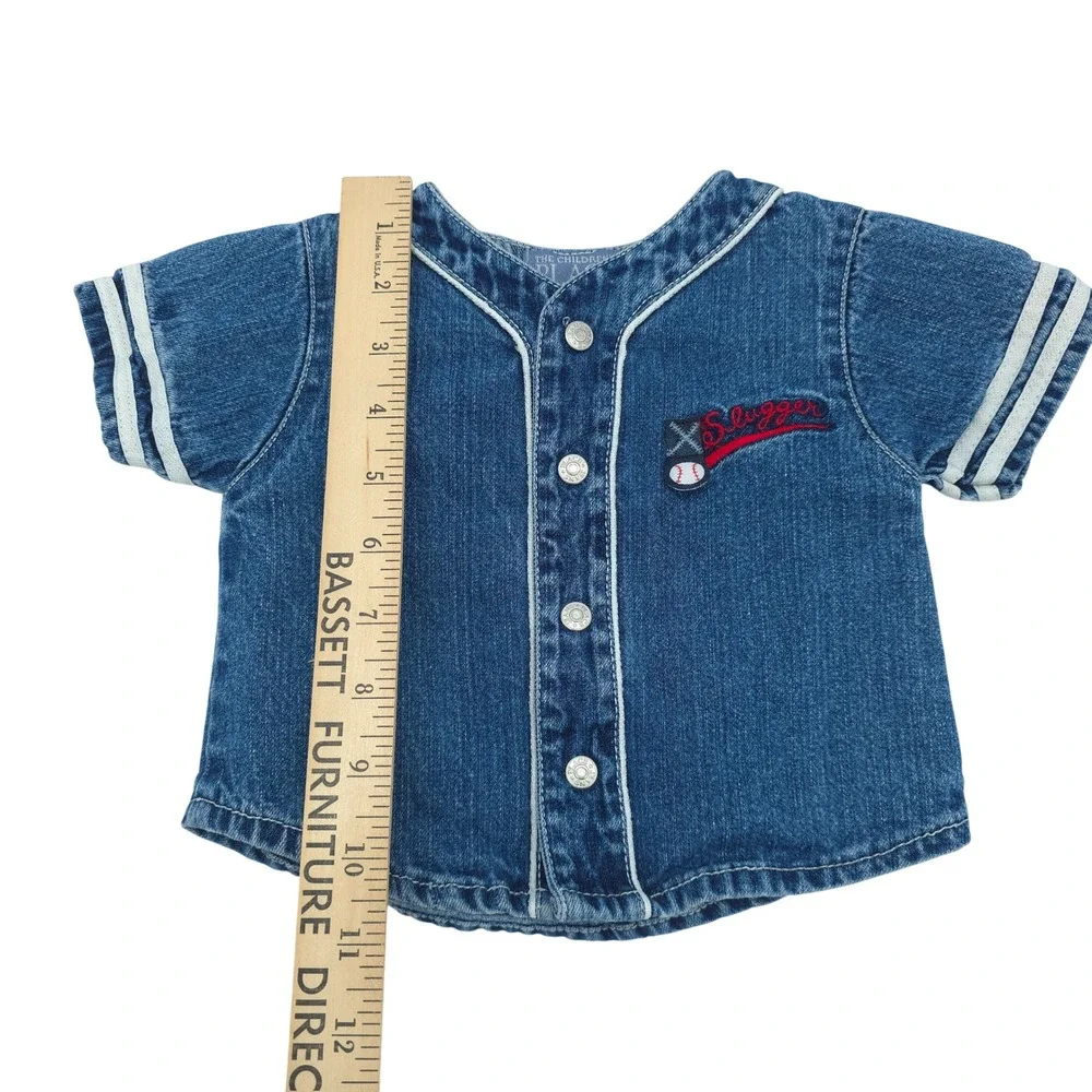 Vintage The Children's Place Denim Baseball Jersey Slugger Boys 3-6 Months